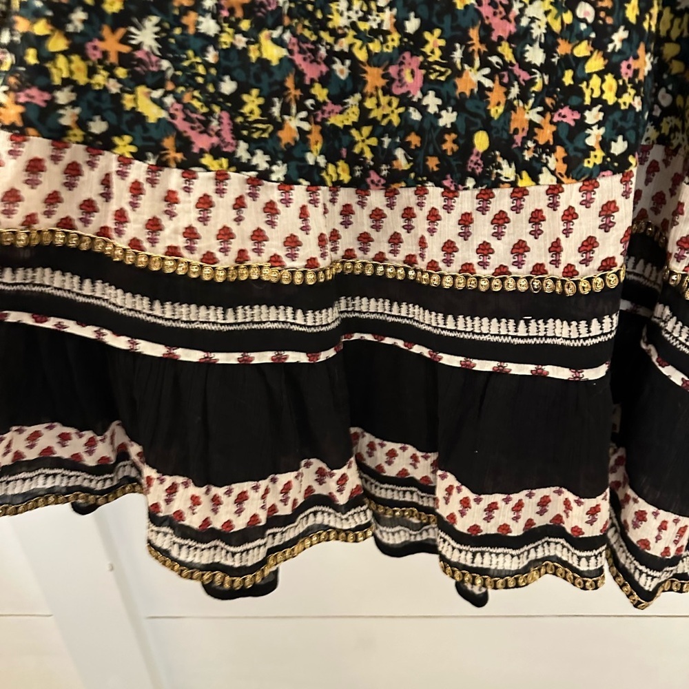 NWT FREE PEOPLE S Gardenia black combo Shabby Chic boho 100% cotton Mini dress - Picture 10 of 16